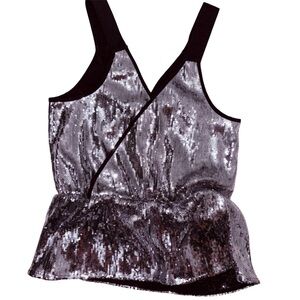 Chelsea 28 silver/black Sequin Sleeveless wrap Top size Small